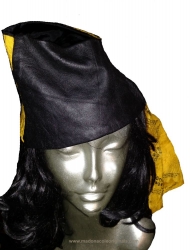 Dignity Silk and Leather Stylized Headwear-Handscreened Mount Aureol Print on Silk